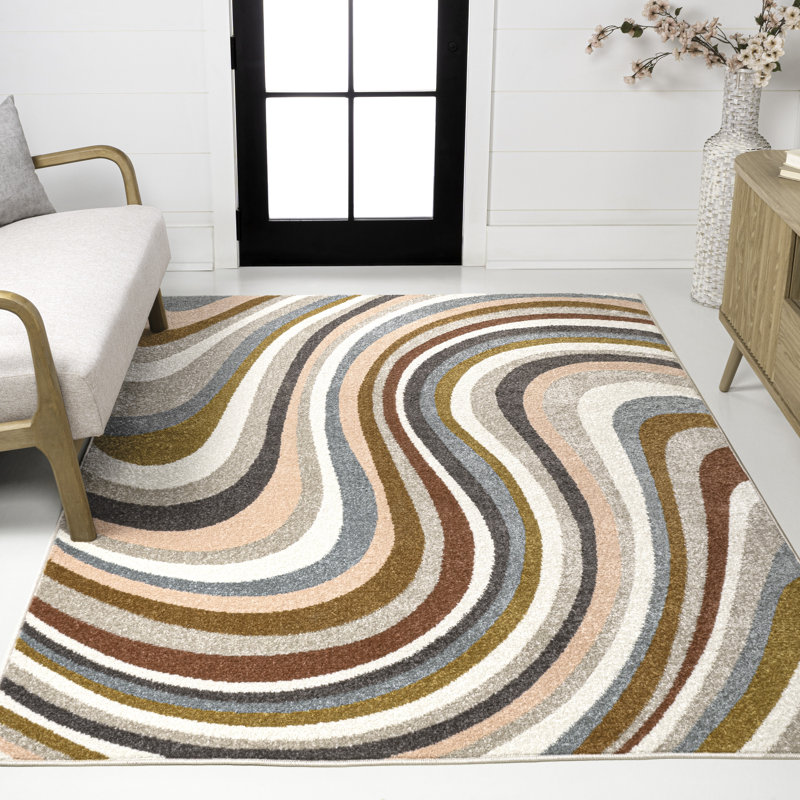Albarado Abstract Swirl Red/Beige/Blue Rug, Rectangle 5'3" x 7'7"