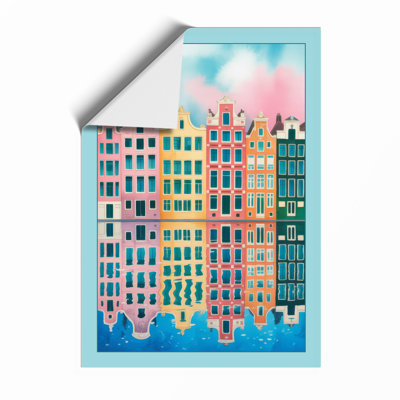 European Waterside Houses Retro - Framed Print