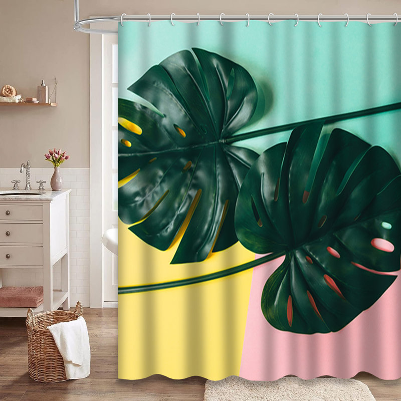 Rideau de douche à motif de feuilles de palmier tropical coloré avec 12 crochets, L 72 po x l 78 po