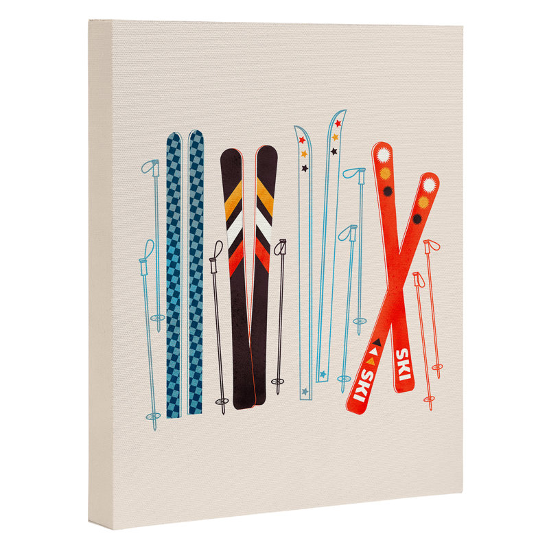 Showmemars Retro Ski Illustration, reproduction d'art encadrée, Toile tendue, H 20 po x l 16 po x P 1,25 po
