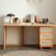 Bureau rectangulaire en bois massif brun et rotin-1759517609
