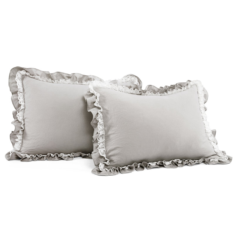 Ella Shabby Elegance Ruffle Lace Microfiber Comforter Set, Light Gray, Full/Queen Comforter + 2 Standard Shams