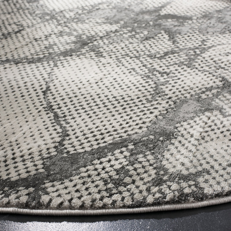 Tapis abstrait ivoire / gris Keller, Rond 6 pi 7 po