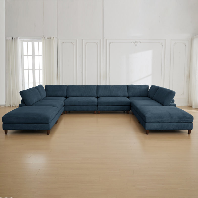 Canapé modulaire en velours côtelé 8 pièces de 176 po de largeur, Velours côtelé bleu