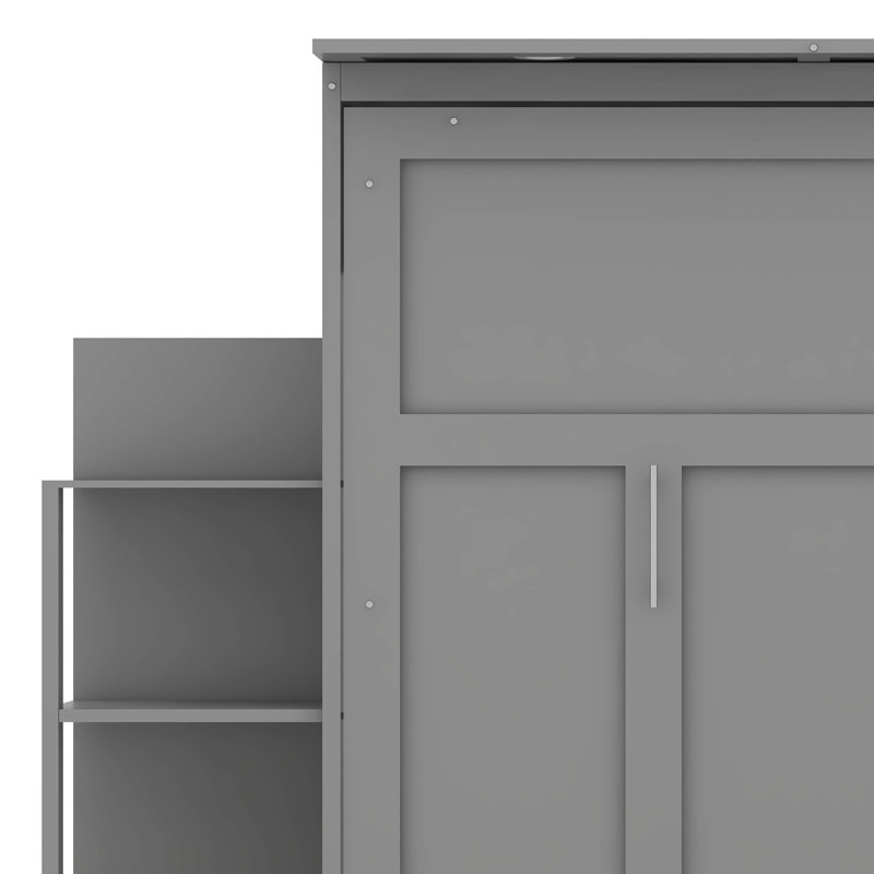 Lit escamotable double avec tablettes, gris