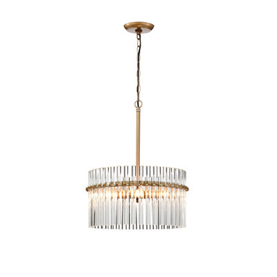 Kaan 5 - Light 20.2" Brushed Brass Candle Style Crystal Drum Chandelier