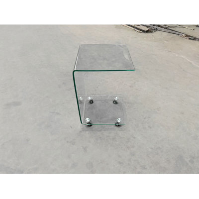 C-shaped Clear Glass Side & End Table, Tempered Glass End Table Small Table