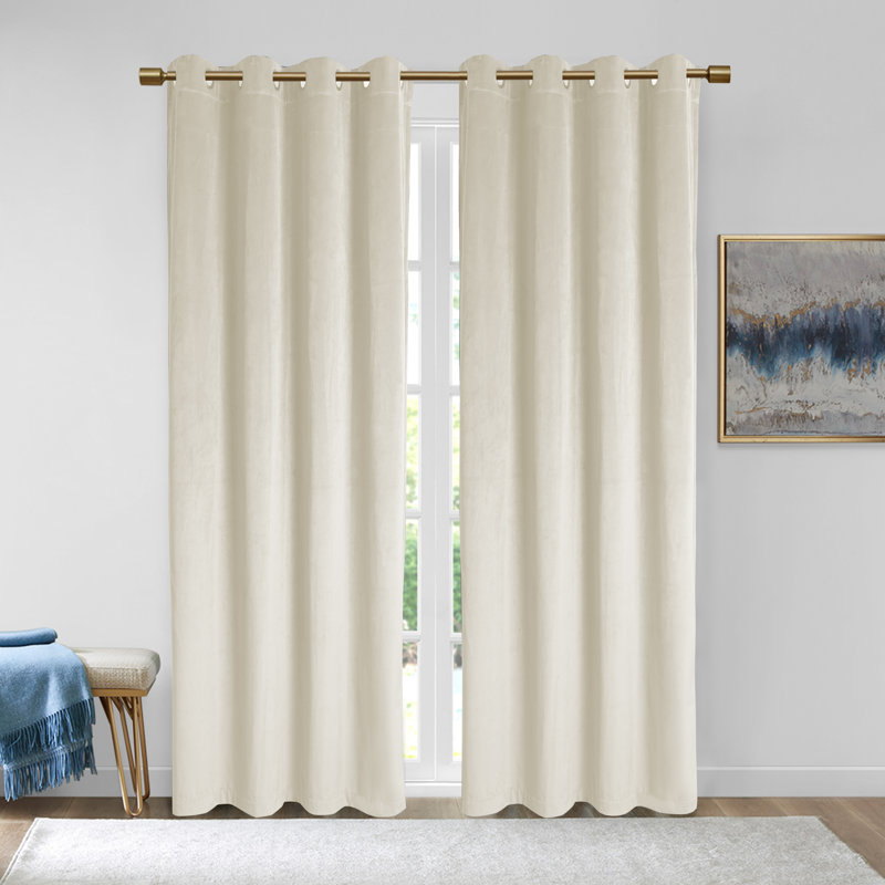 Rybicki Velvet Room Darkening Curtain Pair, 50" W x 84" L, Light Beige