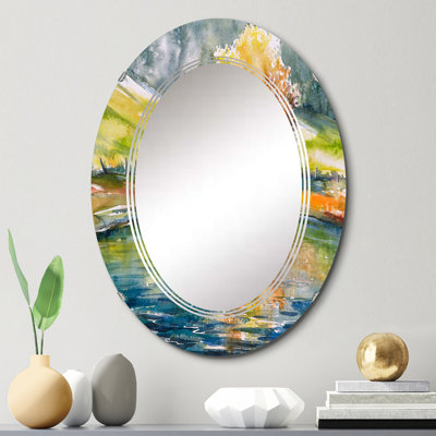 Arbre d'automne avec feuilles oranges - Miroir mural ovale