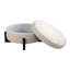 Repose-pieds rond élégant avec rangement à l'intérieur, pieds pliables en chêne, beige.