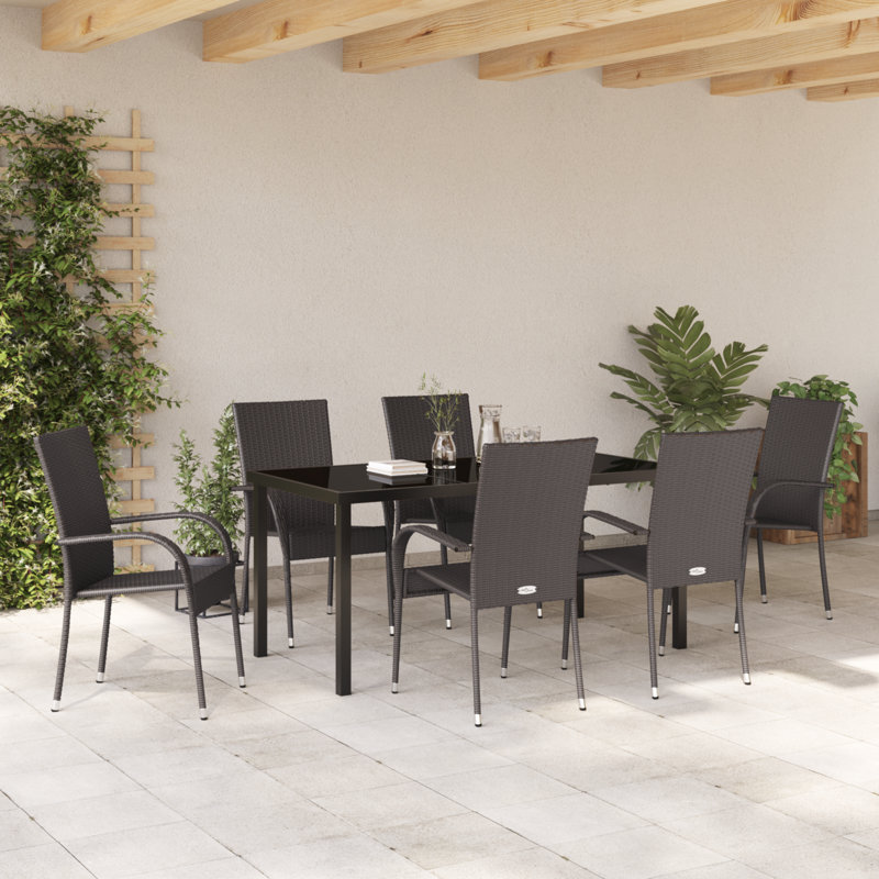 Garden Dining Set 7 Pcs PE Rattan, Brown