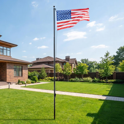 Flag Pole, 20ft Heavy Duty Sectional Flagpole Kit for Outside House In Ground, Extra Thick Outdoor Aluminum Flagpole Kit with 3x5 American Flag for Yard, Residential or Commercial Use, Black