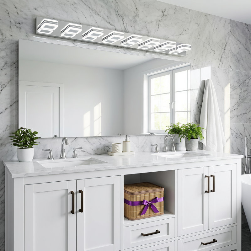 Applique murale moderne de salle de bain à 8 lumières DEL en chrome poli de 52 pouces, à placer au-dessus d'un miroir