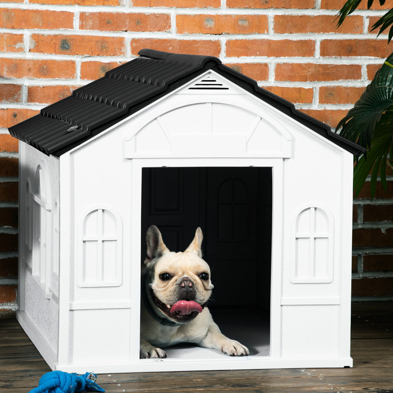 Niche moyenne pour chien - gris, imperméable, fonction de ventilation, abri mignon, facile à assembler à l'intérieur et à l'extérieur
