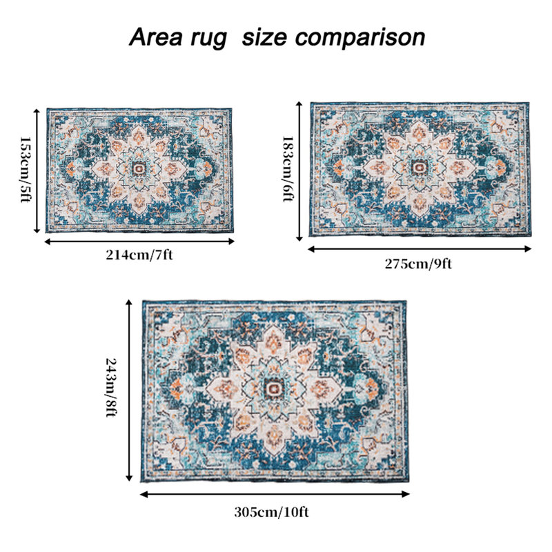 5x7 Area Rug With Floral Pattern, Vintage Theme, Washable Non-slip For Home, Blue/beige Large 5x7, Retro Style, Bedroom , Blue Beige Flower Pattern