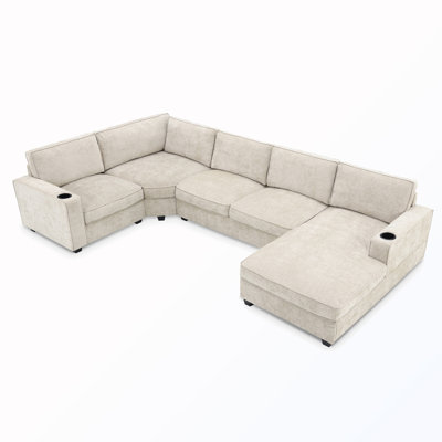 6-Seat U-Shaped Sectional Sofa with Cup Holders