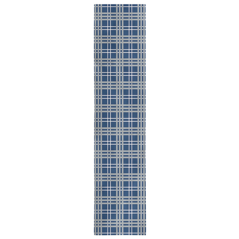 Paid Polyester Table Runner, 90" L x 16" W, Speed Blue/White/Gray