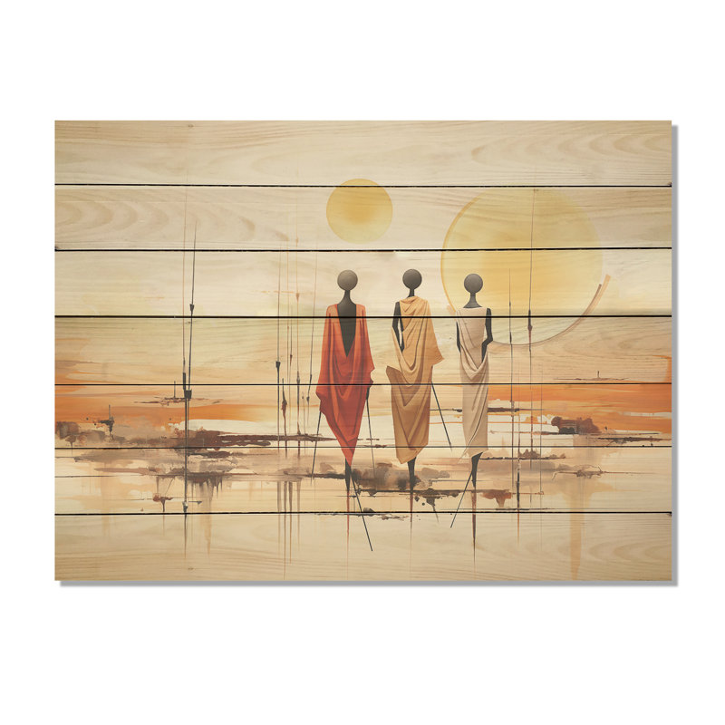 «Bushmen africain du Kalahari I» - Tribal africain sur bois, H 30 po x l 40 po x P 0,78 po