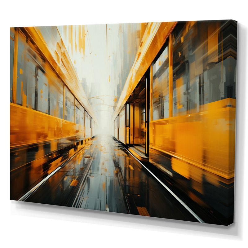 Yellow Train Translucent Rhythms II - Transportation Wall Decor, H 12 po x l 20 po x P 1 po, Toile tendue