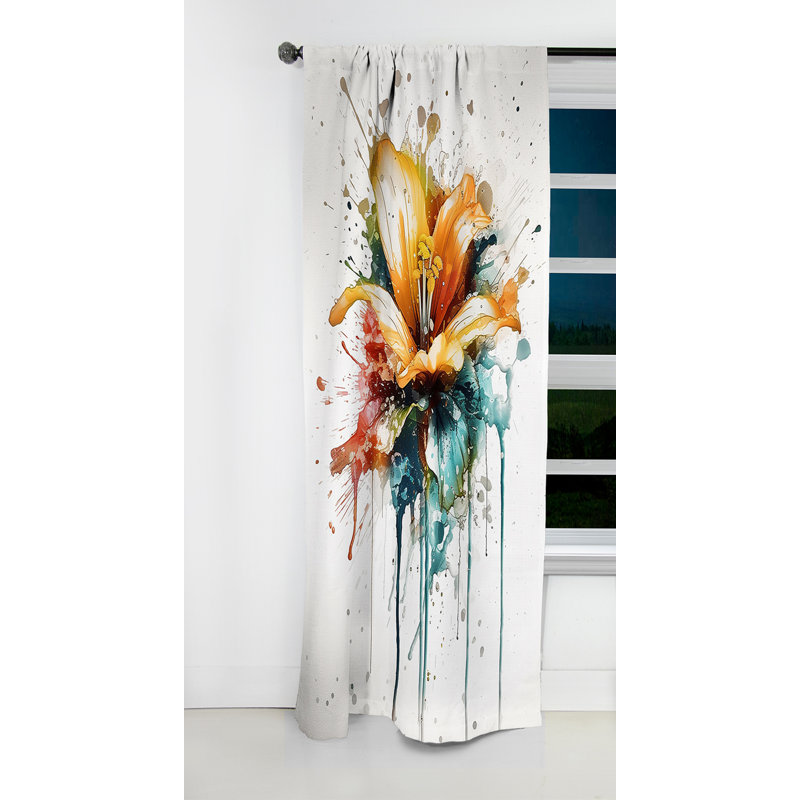 Argenide - Rideau lis - Rideau occultant à motif floral - 1 panneau, L 52 po x L 63 po
