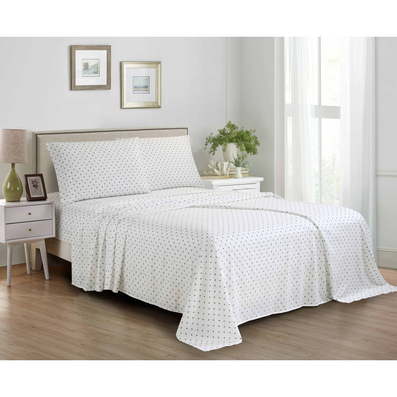 Ensemble de draps en microfibre 4 pièces Swift Home, Blanc géométrique, Ensemble de draps pour lit double avec 2 taies d'o