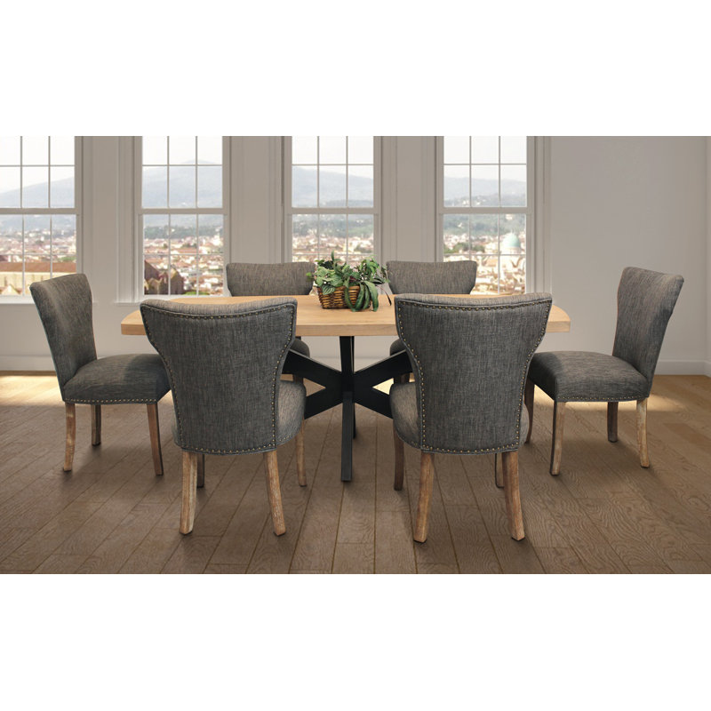 Ensemble de table de salle à manger 7 pièces Logan avec chaises d'appoint gris foncé Jill