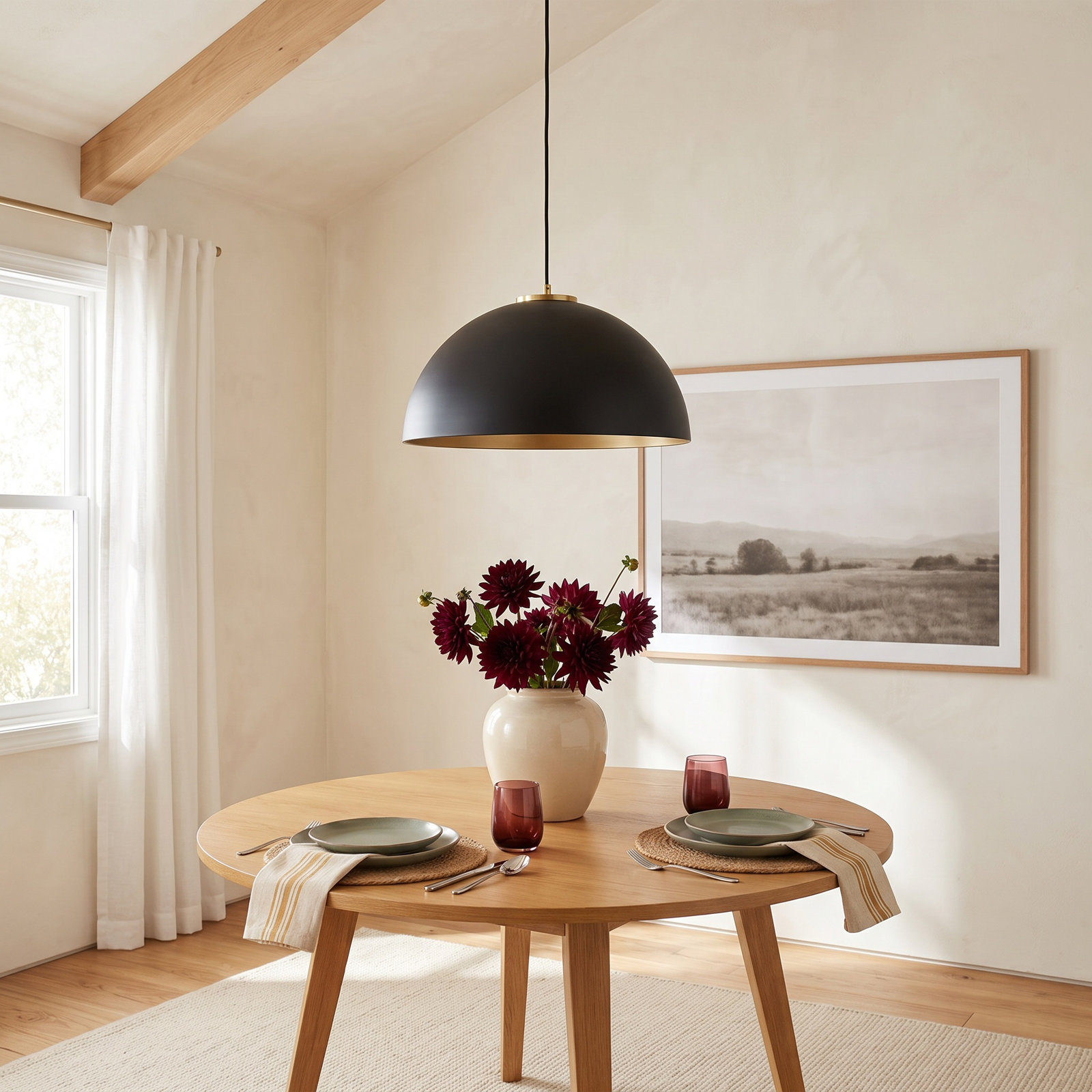 Darrah Dimmable 1 - Light Pendant, Matte Black/Natural Brass