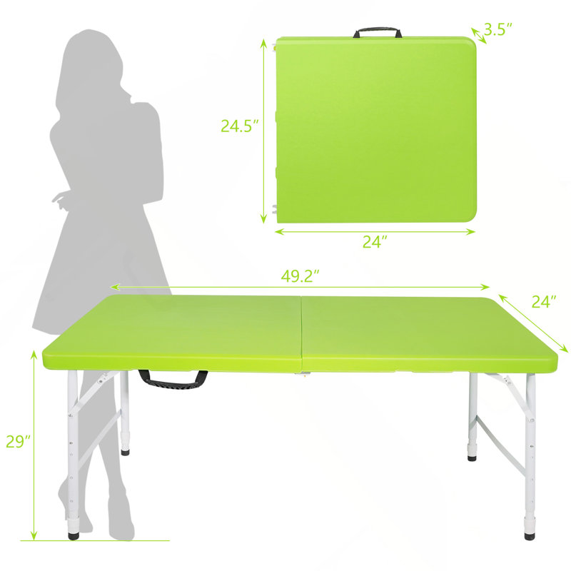 4Ft Green Portable Folding Table Indoor&Outdoor Maximum Weight 135Kg Foldable Table For Camping, Green