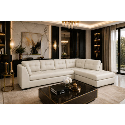 Canapé modulaire en cuir véritable de 126 po de large Rameek