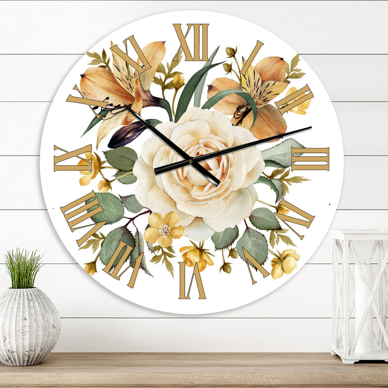 Rose blanche rétro - horloge murale traditionnelle, Petit