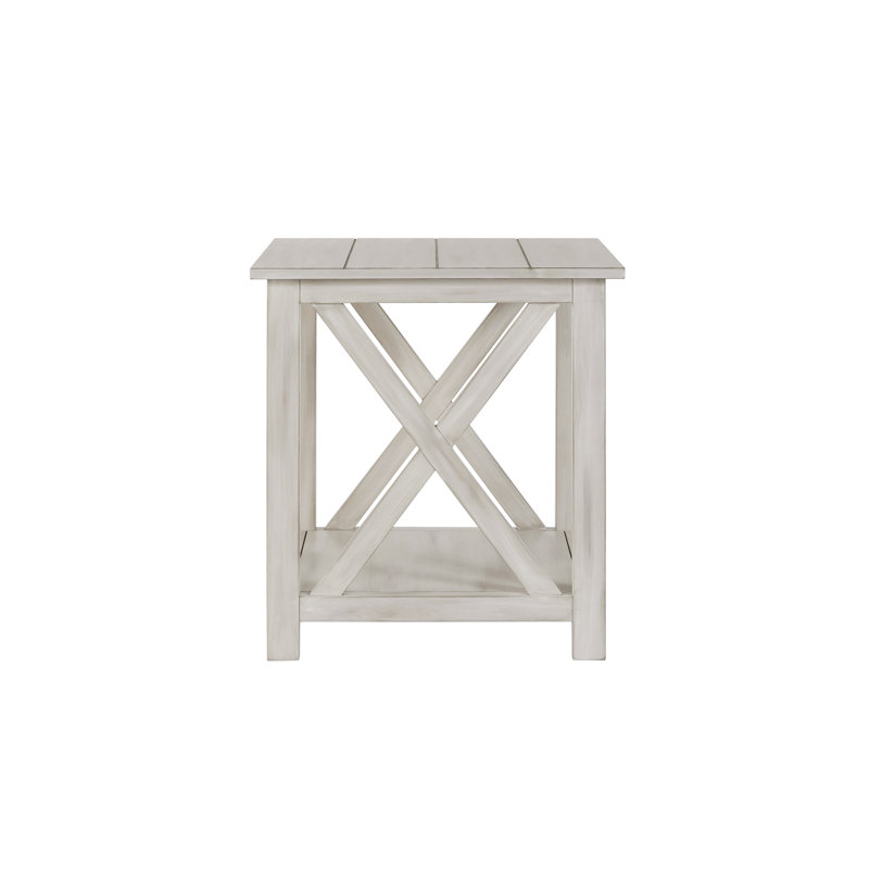 Farmhouse Charm Whitewash Solid Wood Rectangular Side Table