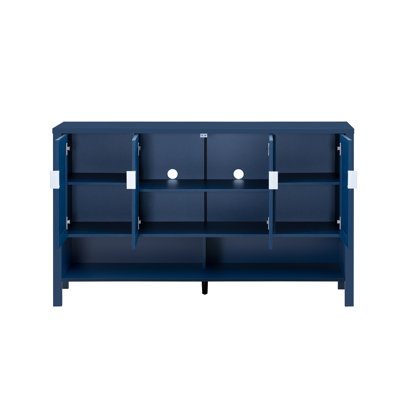 Buffet de rangement 55,1 po avec 4 portes, buffet multifonctionnel avec tablette ouverte et 2 tablettes réglables, armoire moderne avec crochets doubles, convient au salon, au couloir, à la salle à manger et au bureau.