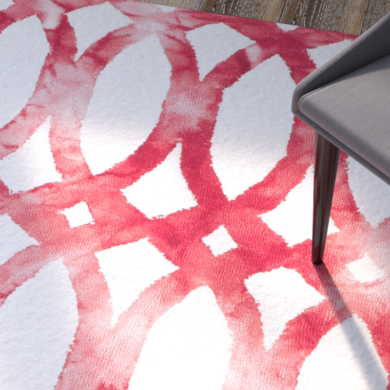 Tapis rouge / ivoire en laine / coton touffeté à la main Amekia, Rectangle 8 pi x 10 pi