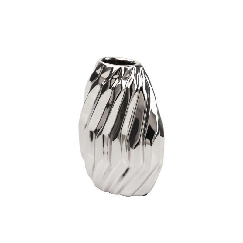 Falone Silver Ceramic Table Vase, 19cm H x 14cm W x 9cm D