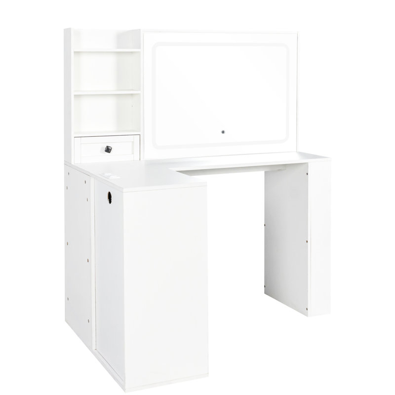 Coiffeuse avec 3 grands tiroirs et miroir rectangulaire