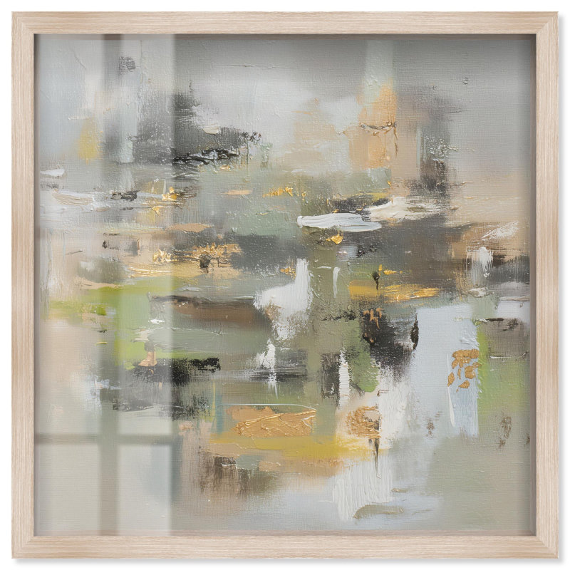 Décoration murale abstraite «Moss Agate I Shadowbox» par Art Remedy, cadre blond, 16 x 16, H 17 po x l 17 po, Cadre blond