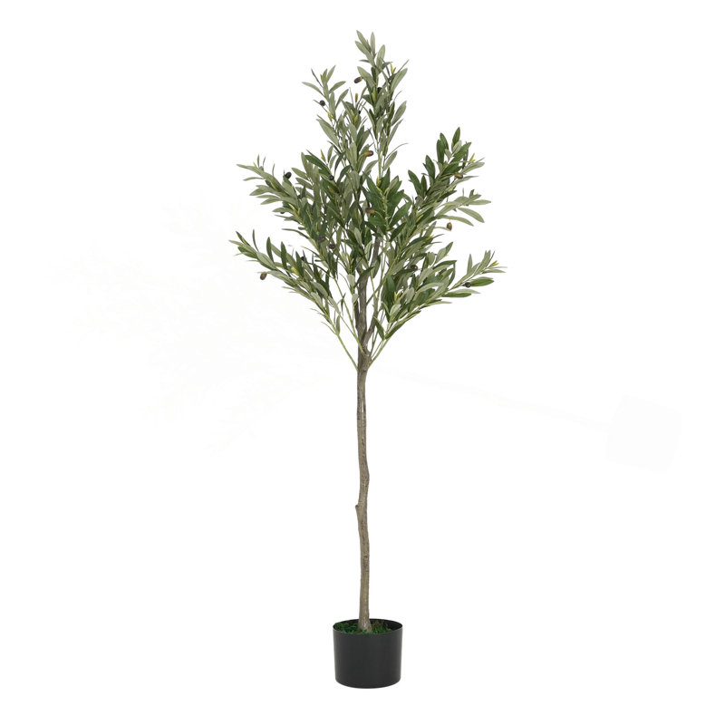 Olive artificielle avec pot en plastique noir, 66 po x 31 po