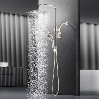 Brushed Nickel 10" Filtered Dual Shower Head System With Adjustable Extension Arm