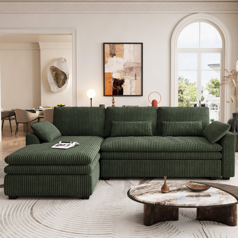 Manuel Corduroy 3-Seat Sofa L Shaped Couch With Detachable Doublelayered Seat Cushion For Apartment, Left Hand Facing
