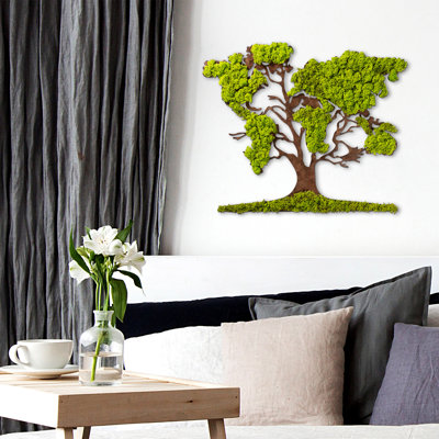 Handmade Decorative Wall Accessory, Green & Brown, 27.9 x 0.4 x 23.2 Inches | 100% MDF with MOSS, Thickness: 0.2 Inches | Unique Textured Design, Perfect for Home Decor & Accent Walls, Artisan Craftsmanship