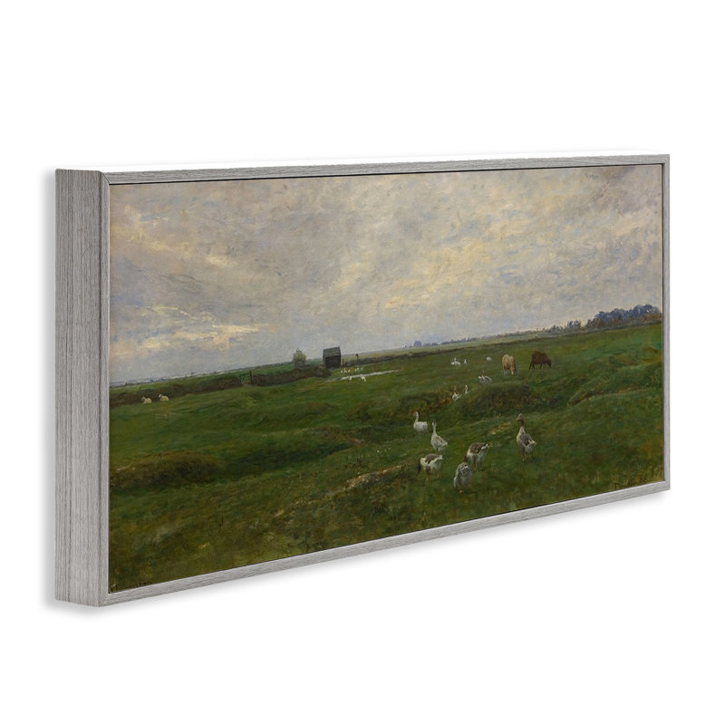  Grazing Ducks & Horses Black Framed Giclee Art by Grace Popp, H 13 po x l 30 po, Estampe numérique Farmhouse