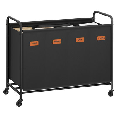 Trieur de linge à 4 sections, panier à linge avec roulettes, chariot à linge avec grande capacité et sacs amovibles, pour salle de lavage, chambre à coucher, salle de bain