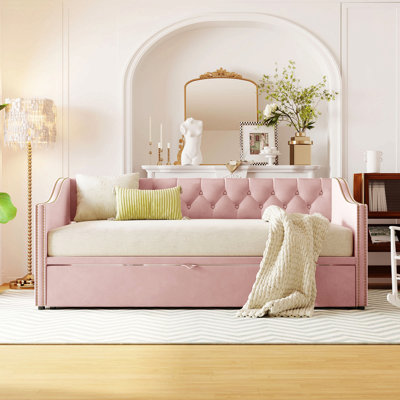 Twin Size Upholstered Daybed With Pop Up Trundle by Rosdorf Park