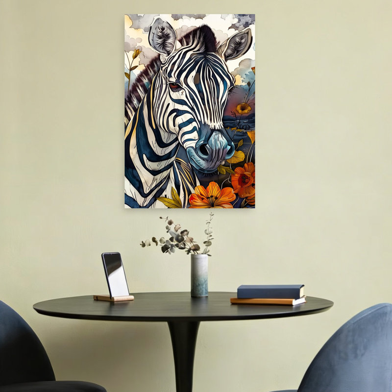 «Vibrant Zebra Bloom», art abstrait contemporain de paysage de fleurs de zèbre, H 24 po x l 16 po