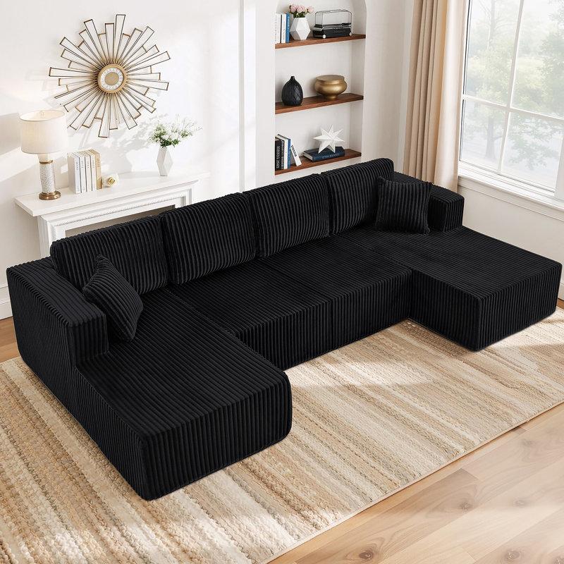 Canapé modulaire en U en forme de U avec taille améliorée et fonction de canapé en velours côtelé pour les espaces de vie modernes.