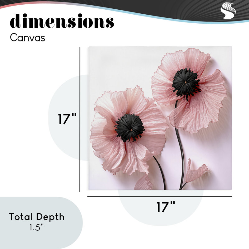 Properly Pink Poppies, toile de Sasha, H 17 po x l 17 po