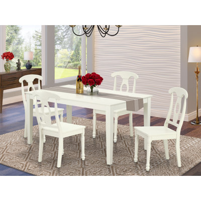 5 Piece Kitchen Table Set for 4 Includes a Rectangle Dining Table and 4 Dining Room Chairs, 36x60 Inch, Linen White