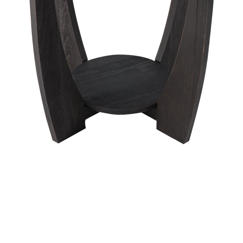  Rustic Farmhouse Round End Table, Storage Shelf for Living Room, Black, Natural Brown Top/Black Base