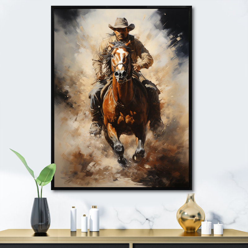 Cowboy Prairie Wind II - Animals Canvas Print, 40" H x 30" W x 1.5" D, Black Floater Framed
