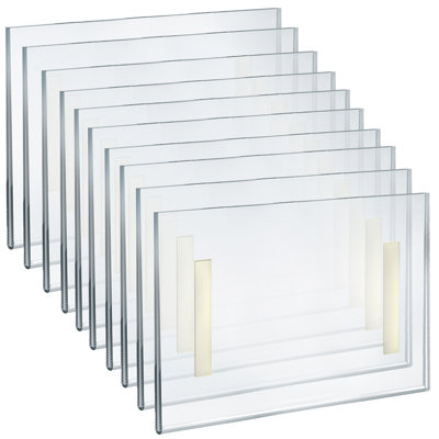 Self Adhesive Clear Acrylic Wall Sign Holder Frame 11" W x 8.5" H- Landscape/Horizontal, 10-Pack